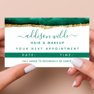Emerald Green And Gold Watercolor Appointment Card
