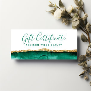 Emerald Green And Gold Watercolor Gift Certificate