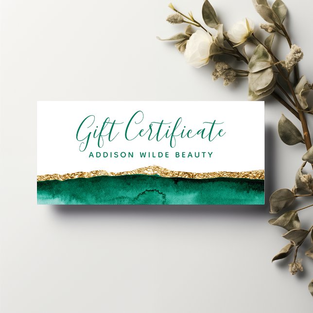 Emerald Green And Gold Watercolor Gift Certificate (Creator Uploaded)