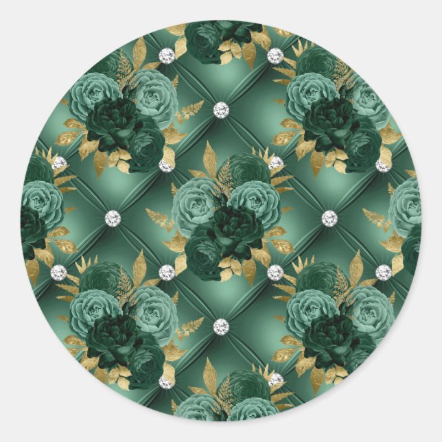 Emerald Green and Gold Wedding  Classic Round Sticker (Front)