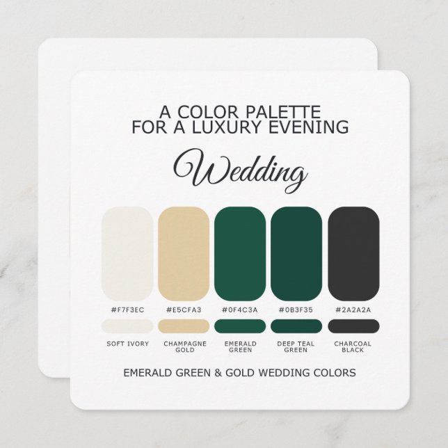 Emerald Green and Gold Wedding Color Palette Card (Front/Back)