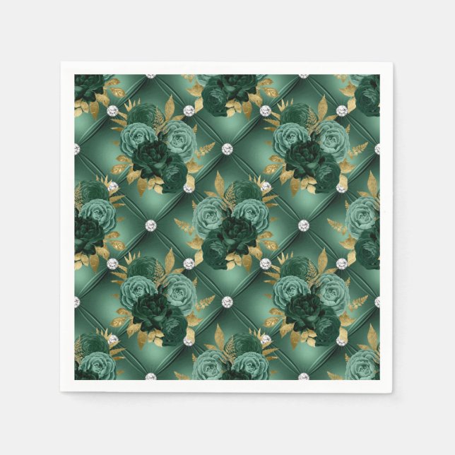 Emerald Green and Gold Wedding  Napkin (Front)
