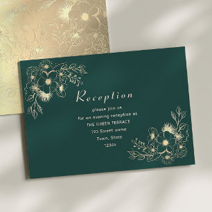 Emerald Green and Gold Wedding Reception Card
