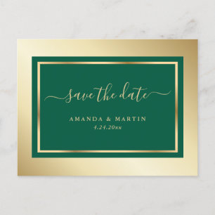 Emerald Green and Gold Wedding Save The Date Announcement Postcard