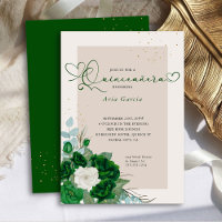 Emerald Green and Ivory Roses Elegant Quinceanera