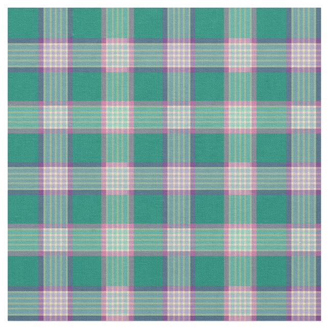 Emerald Green and Purple Fashion Plaid Fabric (Close Up)