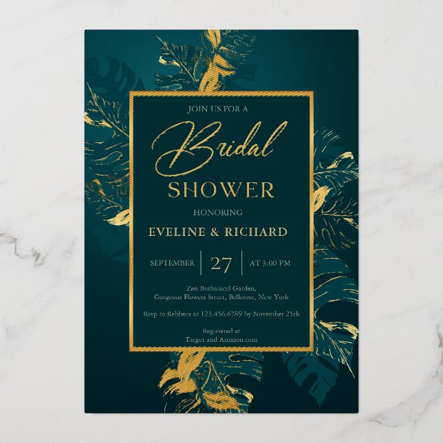 Emerald green and real gold foil bridal shower (Front)