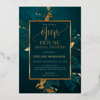 Emerald green and real gold foil open house