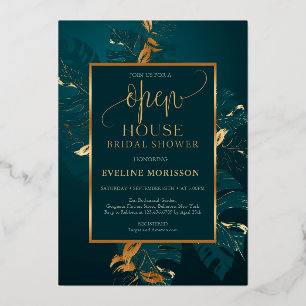Emerald green and real gold foil open house