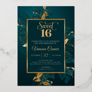 Emerald green and real gold foil sweet sixteen foi