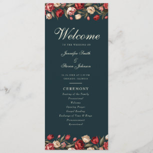 Emerald Green and Red Tulip Wedding Programme