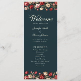 Emerald Green and Red Tulip Wedding Programme