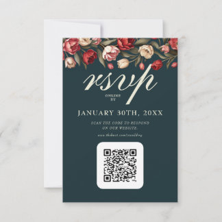 Emerald Green and Red Tulip Wedding RSVP Card