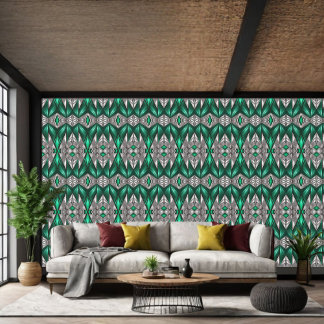 Emerald Green and Silver Pattern Peel and Stick  Wallpaper