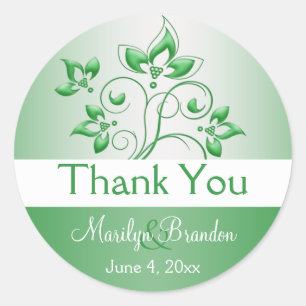 Emerald Green and White 1.5" Thank You Sticker