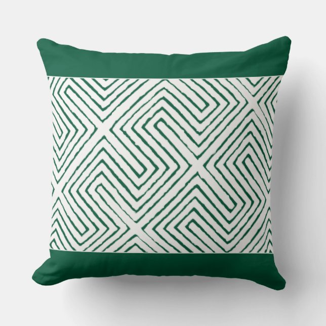 Emerald Green and White African Mud Cloth pattern Cushion (Front)