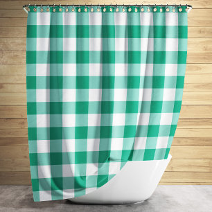 Emerald Green And White Checked Gingham Pattern Shower Curtain