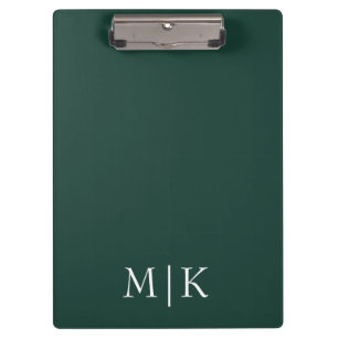 Emerald Green and White   Modern Monogram Clipboard