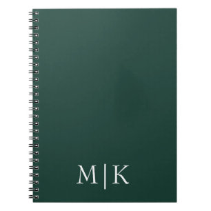 Emerald Green and White   Modern Monogram Notebook