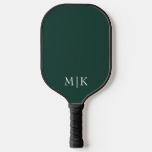 Emerald Green and White   Modern Monogram Pickleball Paddle