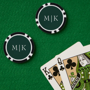 Emerald Green and White   Modern Monogram Poker Chips