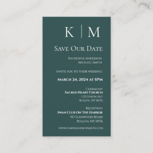 Emerald Green and white-Modern-Save the Date- Business Card