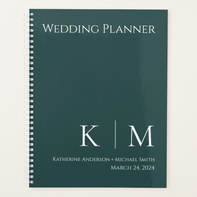 Emerald Green and White- Monogram-Wedding-Planner Planner (Front)