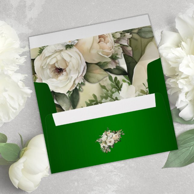 Emerald Green and White Roses Boho Wedding Envelope (Creator Uploaded)