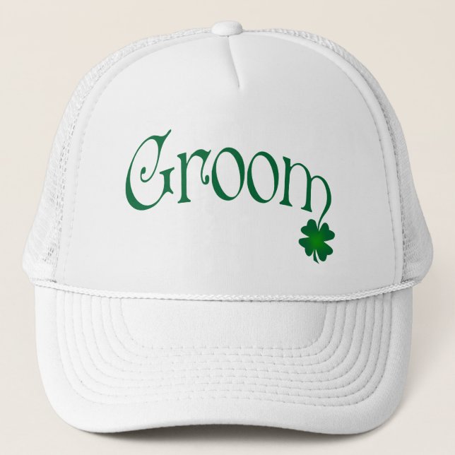 Emerald Green and White Shamrock Groom Cap (Front)
