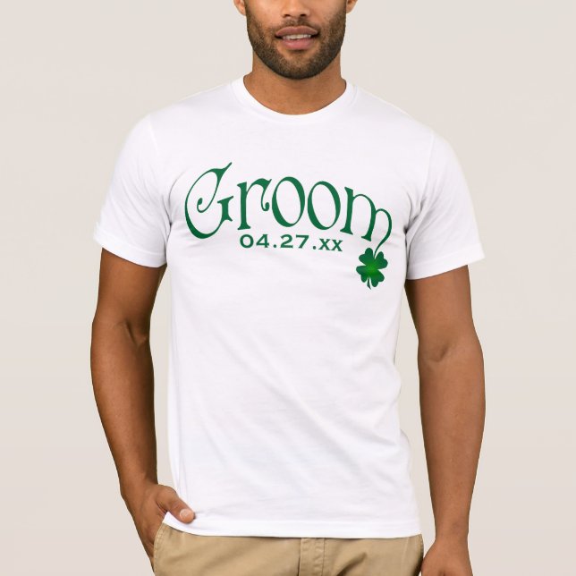 Emerald Green and White Shamrock Groom T-shirt (Front)