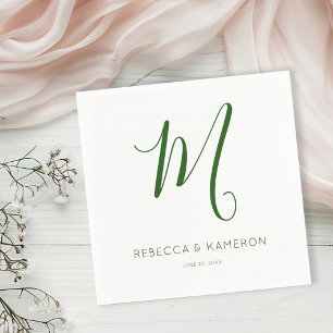 Emerald Green and White Simple Elegant Monogram Napkin