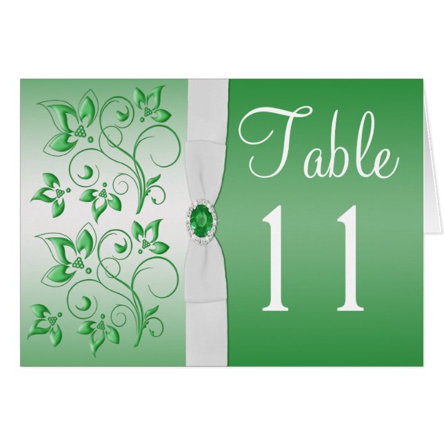 Emerald Green and White Table Number Card (Front Horizontal)
