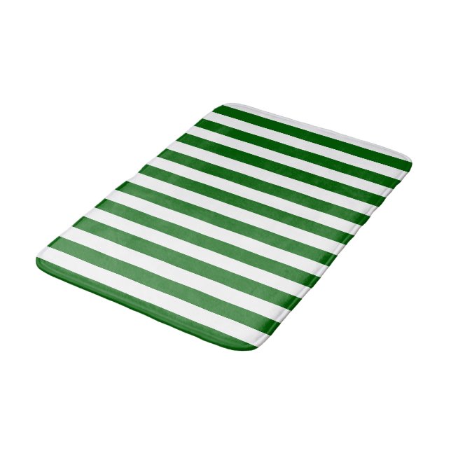 Emerald Green and White Vertical Stripes Bath Mat (Angled)