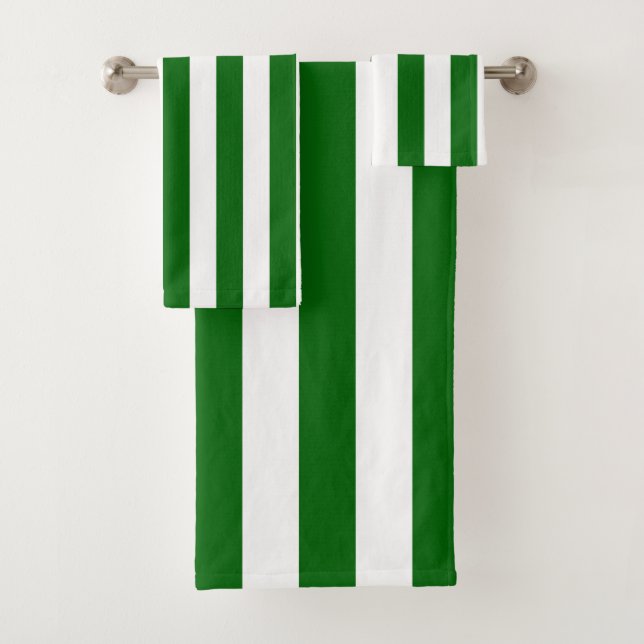 Emerald Green and White Vertical Stripes Bath Towel Set (Insitu)
