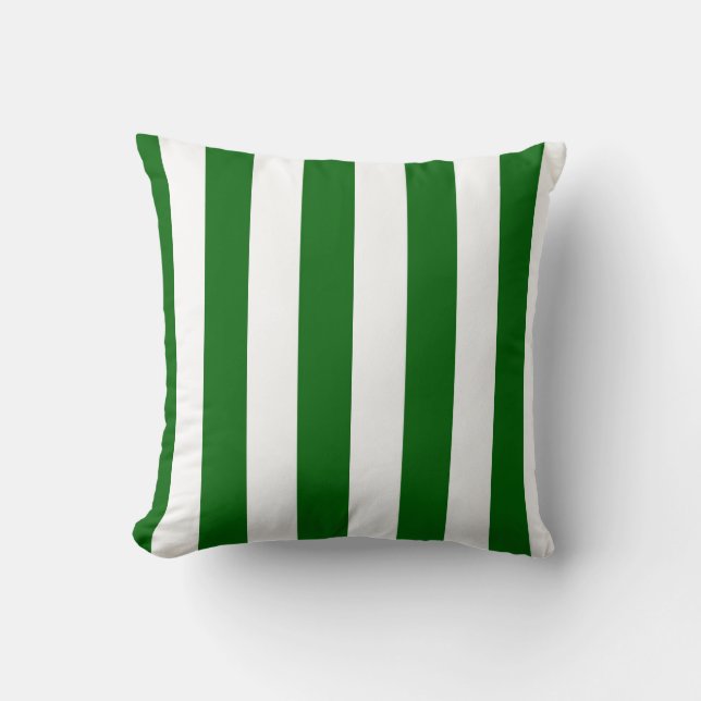 Emerald Green and White Vertical Stripes Cushion (Front)