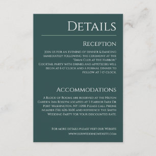 Emerald Green and White-Wedding Details- Enclosure Card