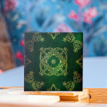 Emerald Green And Yellow Damask Celtic Ornaments Tile<br><div class="desc">Elegant decorative tile design featuring yellow damask Celtic ornaments on an emerald green background.</div>