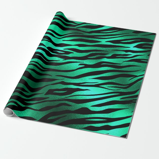 Emerald Green Animal Print Wrapping Paper (Unrolled)