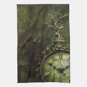 Emerald Green Antique Clockwork Aesthetic Tea Towel