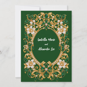 Emerald Green Antique Gold Wedding Invitation