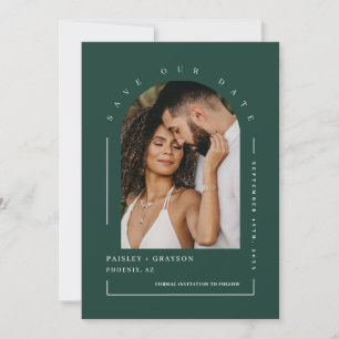 Emerald Green Arch Photo QR Code Save Our Date Invitation