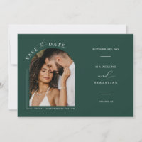 Emerald Green Arch Photo QR Code Save the Date Inv