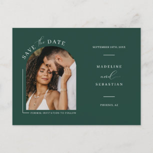 Emerald Green Arch Photo QR Code Save the Date Pos Postcard