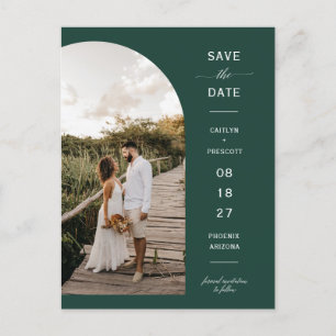 Emerald Green Arch Photo QR Code Save the Date Postcard