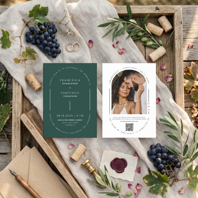 Emerald Green Arch QR Code Wedding Photo Invite (Creator Uploaded)