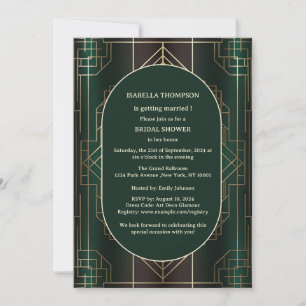 Emerald Green Art Deco Bridal Shower Invitations