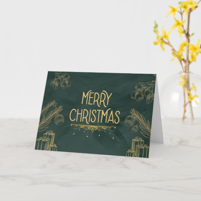 Emerald Green Art Deco Christmas Card (Yellow Flower)