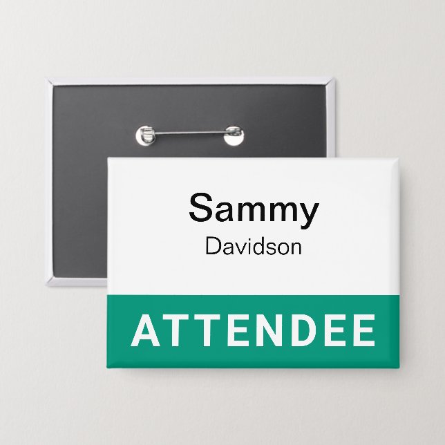Emerald Green Attendee Badge Pinback Name Tag (Front/Back)