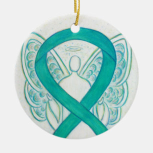 Emerald Green Awareness Ribbon Angel Art Ornaments