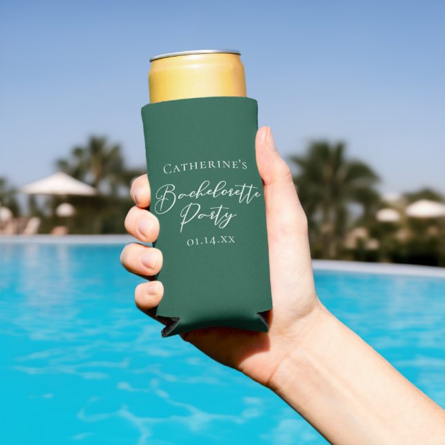 Emerald Green Bachelorette Party Personalized Seltzer Can Cooler (In Situ Pool)